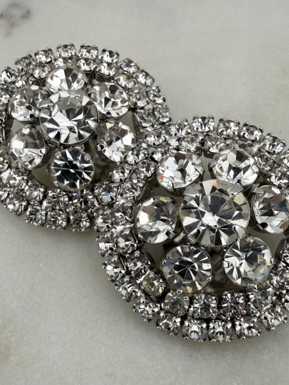 Vintage Rhinestone Halo Clip-On Earrings, Silver Tone Mid Century Glam Jewelry
